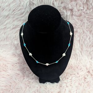 Liquid Silver Pink Conch & Turquoise Necklace Sterling Silver 925 NWT 17"